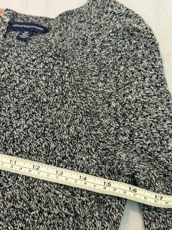 American Eagle Knit Sweater Small Gray Black Marled Zip Back Lightweight - Picture 7 of 8